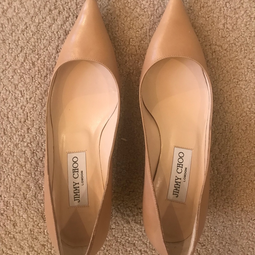 Jimmy Choo Aza Nude Kitten Heel Pumps